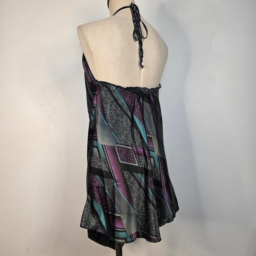 Y2K Halter Open Back Asymmetrical Mini Dress Made In Italy Euro Vintage - Picture 4 of 8
